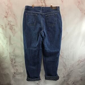 LL Bean Flannel Lined Jeans Women 20 38 X 32 Dark Wash Snowflake